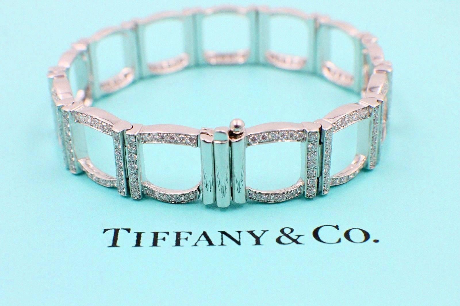 Tiffany & Co. Diamond and Platinum Open Square Link Bracelet Rounds 4.00 TCW 4