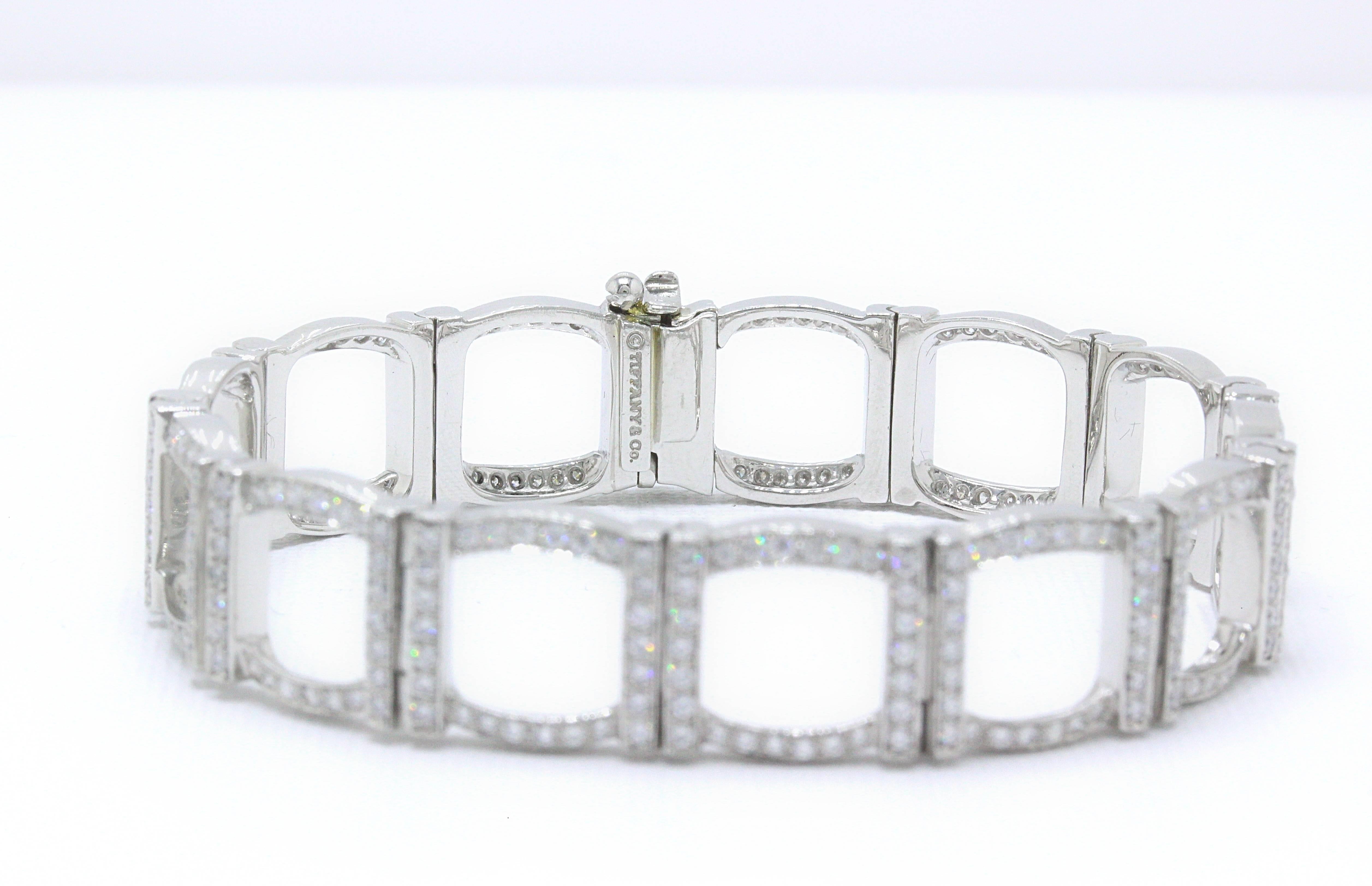 Tiffany & Co. Diamond and Platinum Open Square Link Bracelet Rounds 4.00 TCW 6