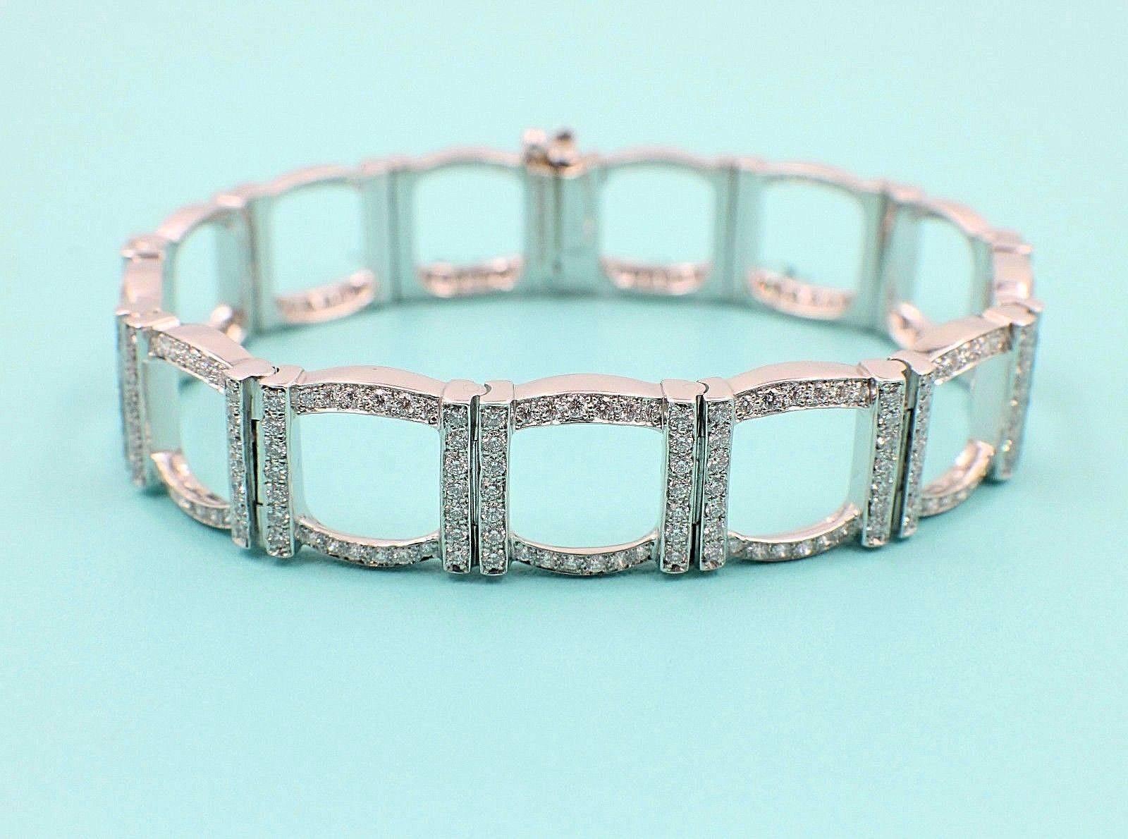Round Cut Tiffany & Co. Diamond and Platinum Open Square Link Bracelet Rounds 4.00 TCW