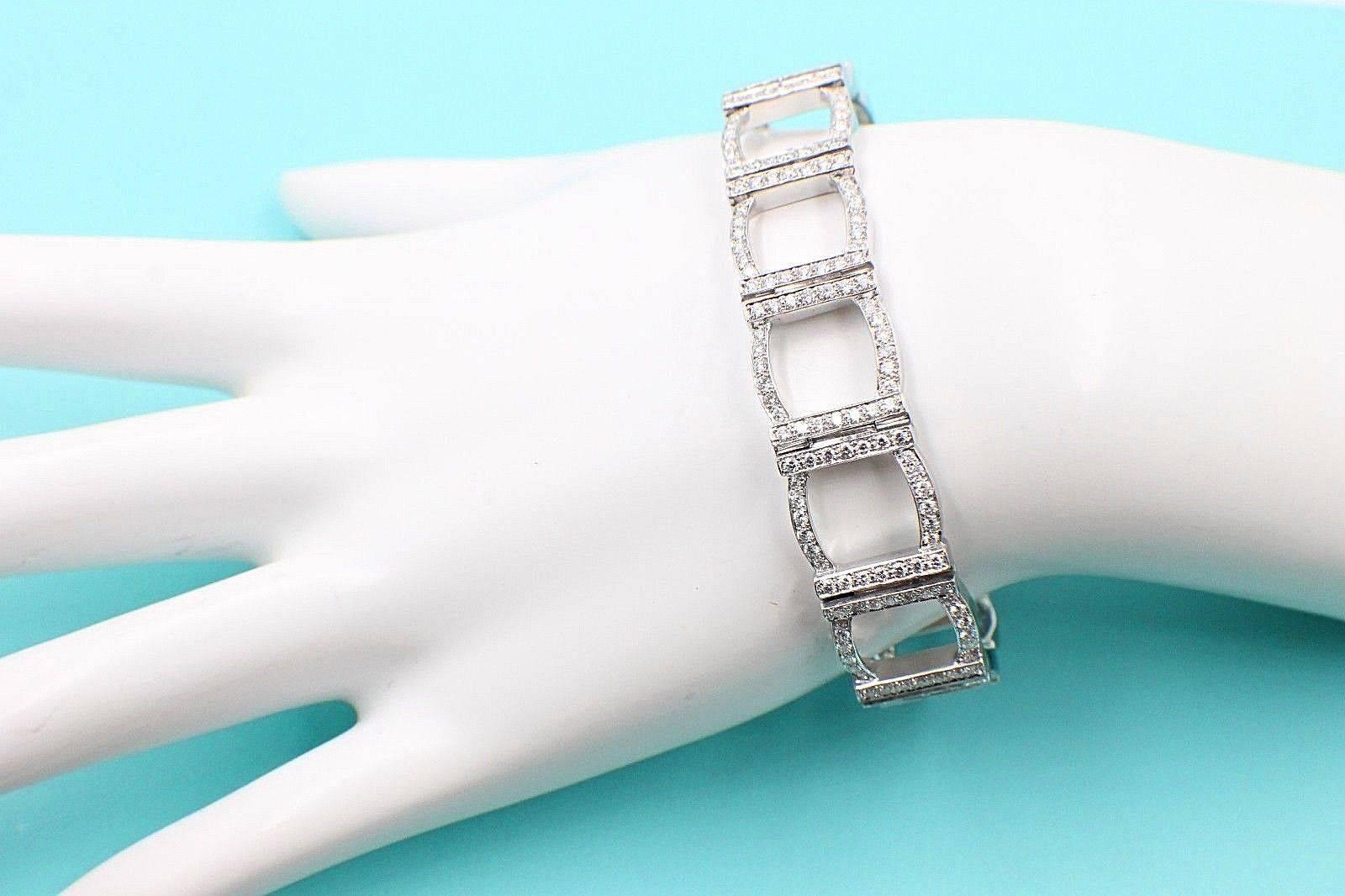 Tiffany & Co. Diamond and Platinum Open Square Link Bracelet Rounds 4.00 TCW In Excellent Condition In San Diego, CA