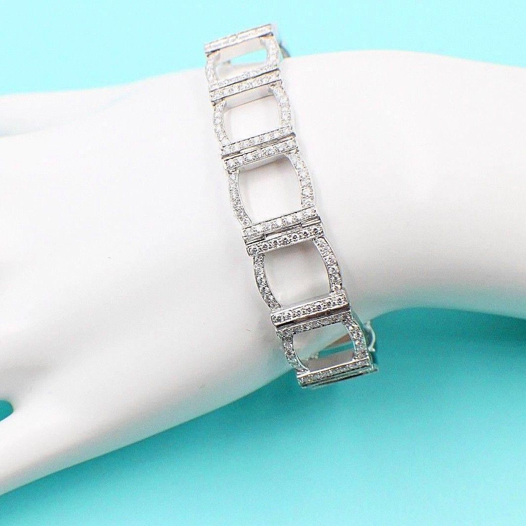 Women's or Men's Tiffany & Co. Diamond and Platinum Open Square Link Bracelet Rounds 4.00 TCW