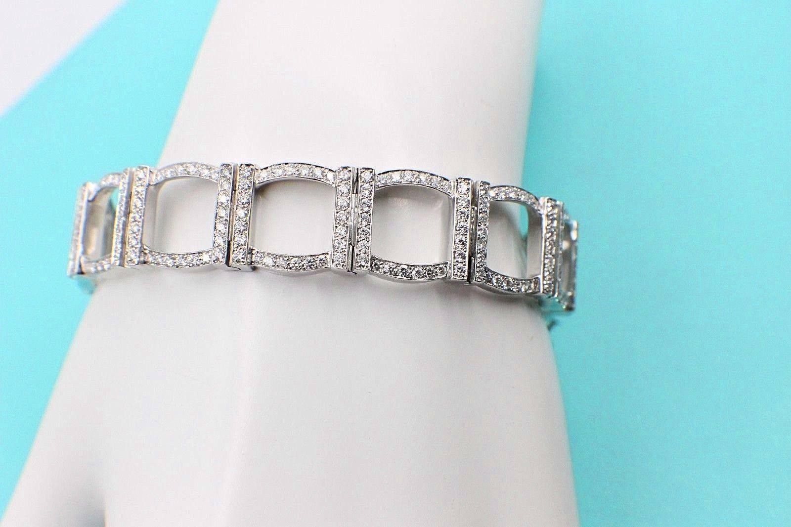 Tiffany & Co. Diamond and Platinum Open Square Link Bracelet Rounds 4.00 TCW 2