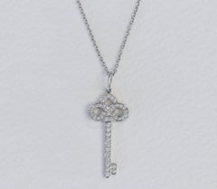 Tiffany & Co. Diamond and Platinum Small Key Pendant and Necklace