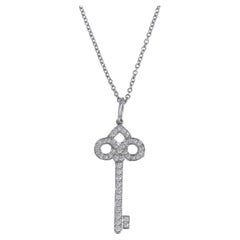 Tiffany & Co. Diamond and Platinum Small Key Pendant and Necklace