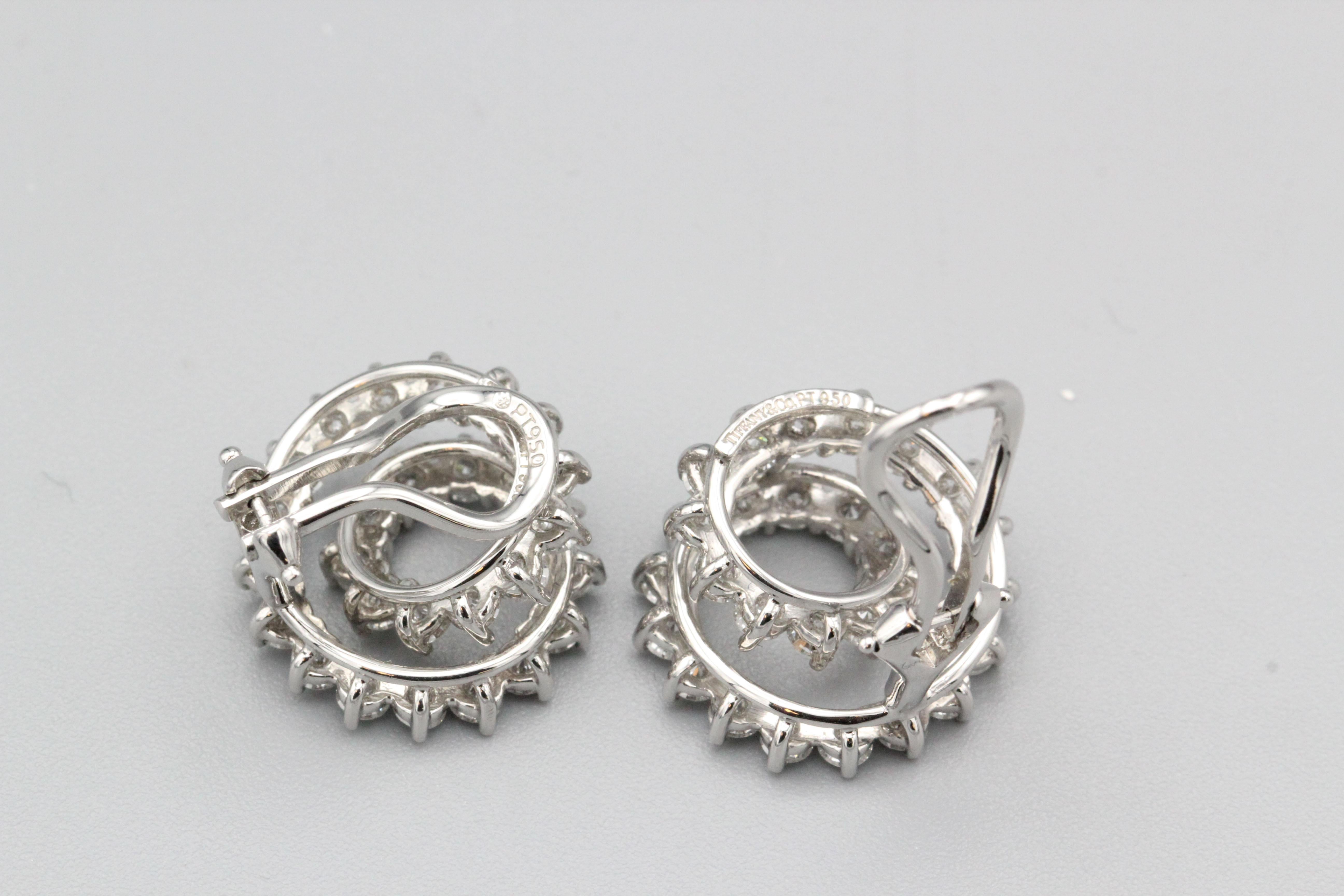 Tiffany & Co. Diamond and Platinum Swirl Earrings In Good Condition For Sale In New York, NY