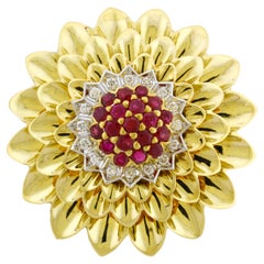 Tiffany & Co. Diamond and Ruby Flower, 18kt Vintage