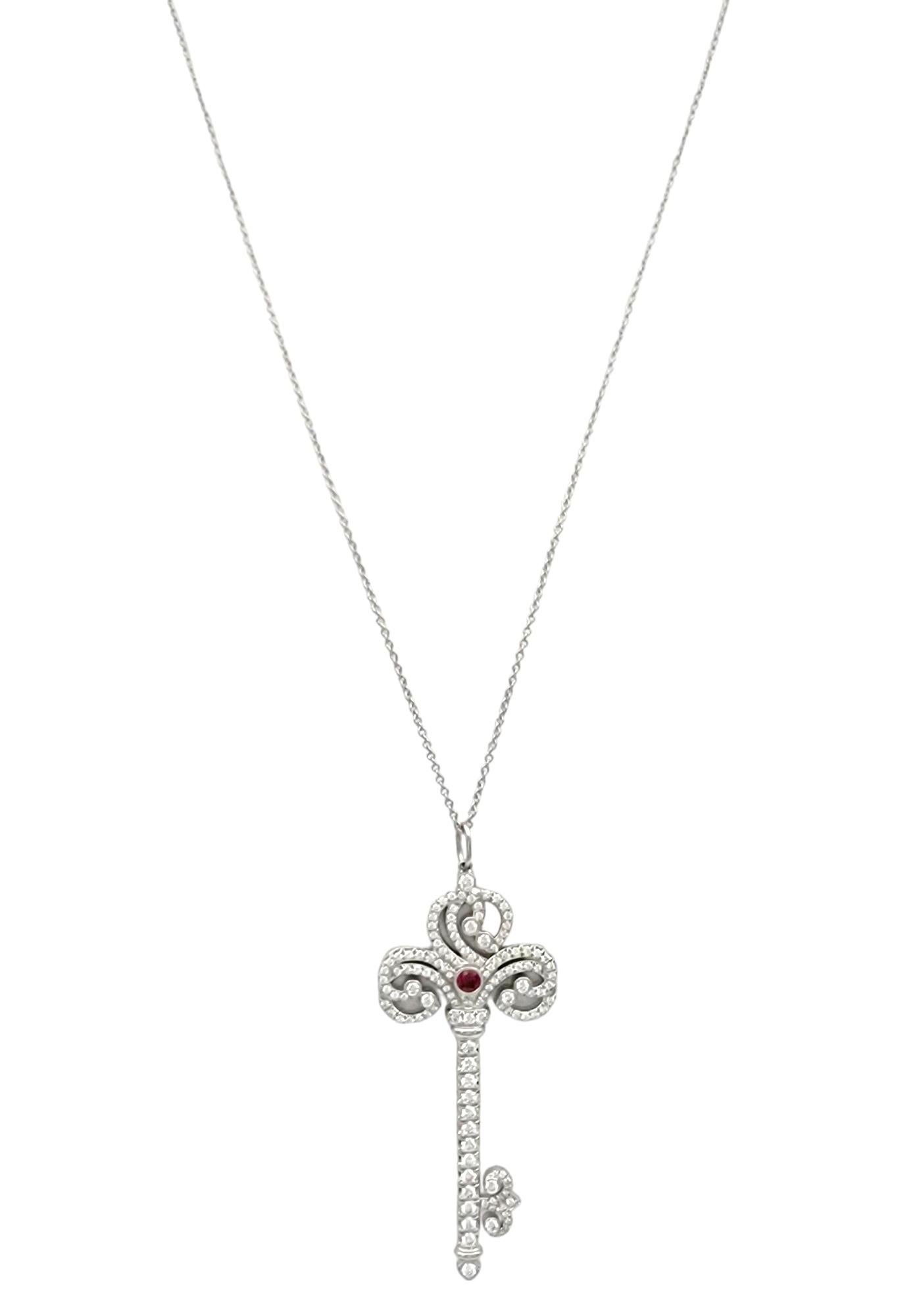 Tiffany & Co. Diamond and Ruby Large Key Pendant Necklace in Polished Platinum In Excellent Condition For Sale In Scottsdale, AZ