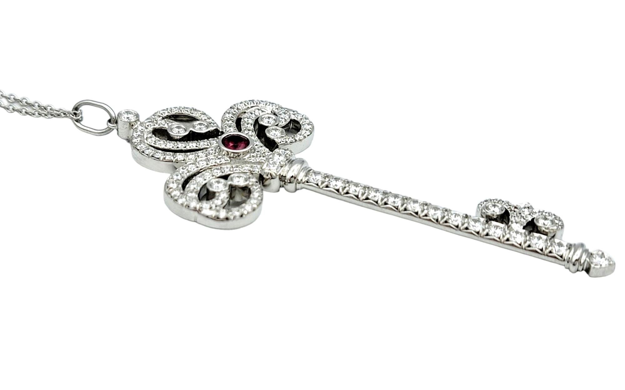 Women's Tiffany & Co. Diamond and Ruby Large Key Pendant Necklace in Polished Platinum For Sale