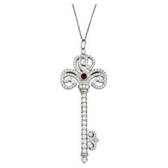 Tiffany & Co. Diamond and Ruby Large Key Pendant Necklace in Polished Platinum