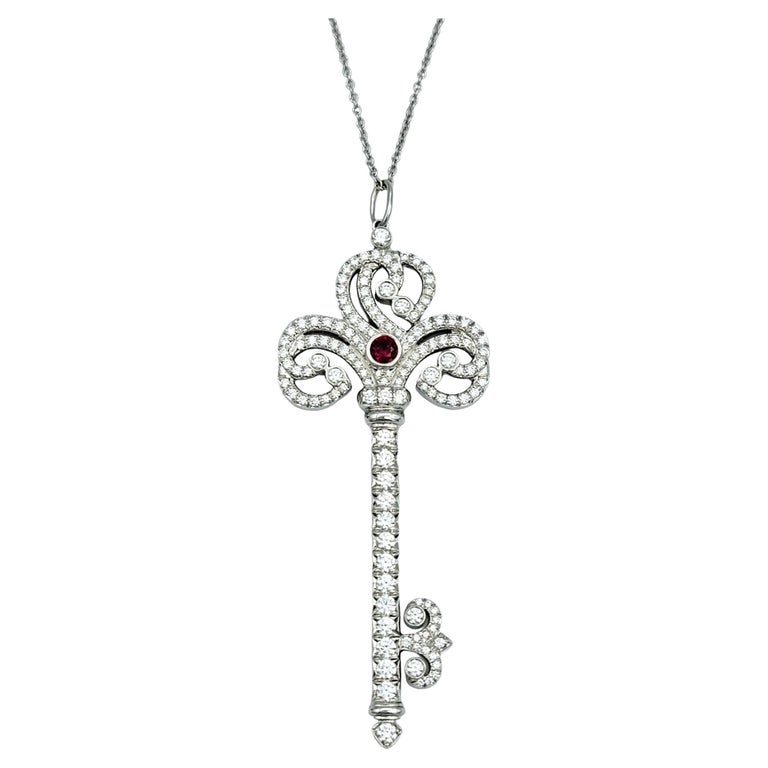 Tiffany and Diamond and Ruby Large Key Pendant Necklace in