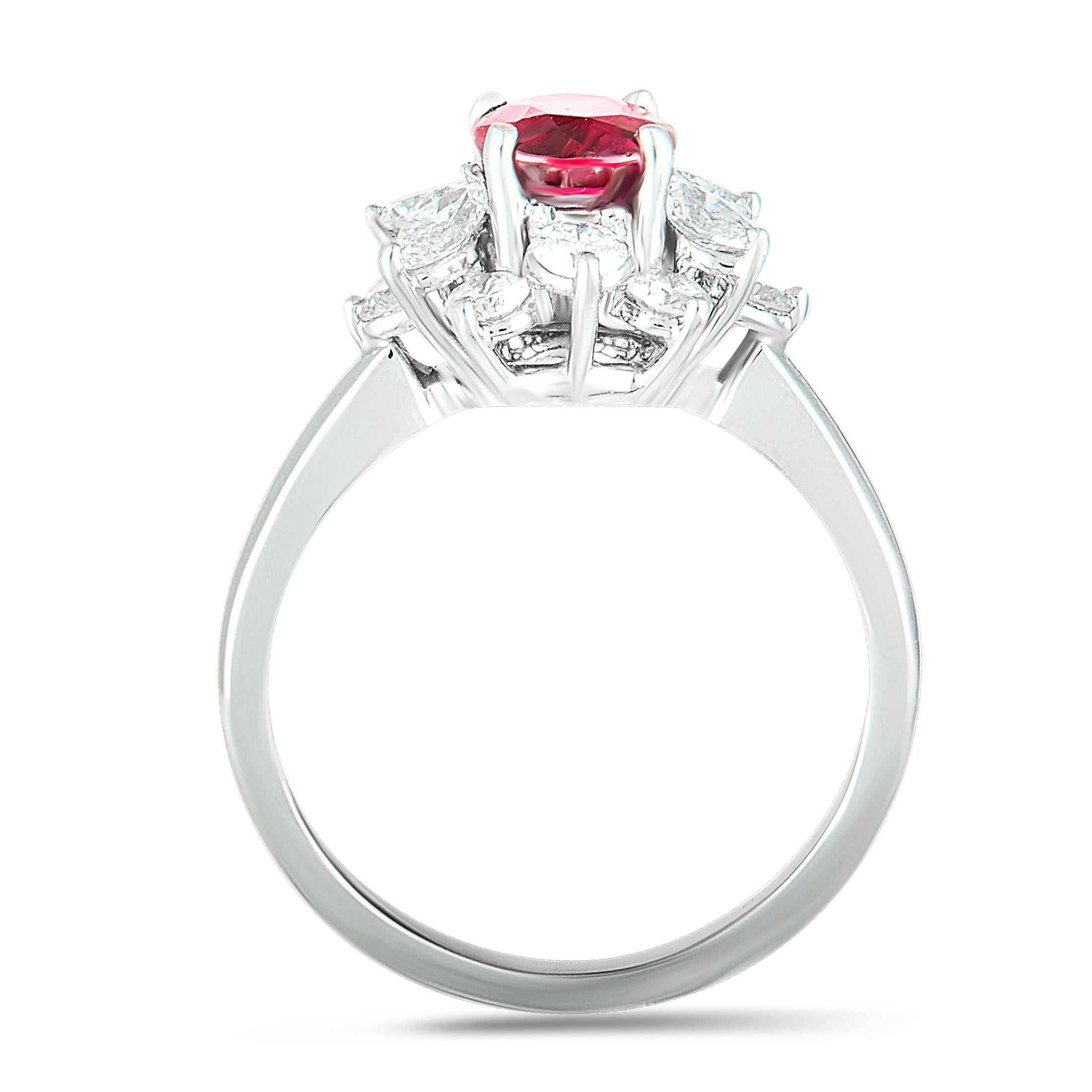 If you are looking for a piece that combines classy design with lavish gemstone décor then this sublime ring is a fantastic choice. Beautifully made of elegant platinum, this Tiffany & Co. ring is embellished with an exceptional ruby that weighs