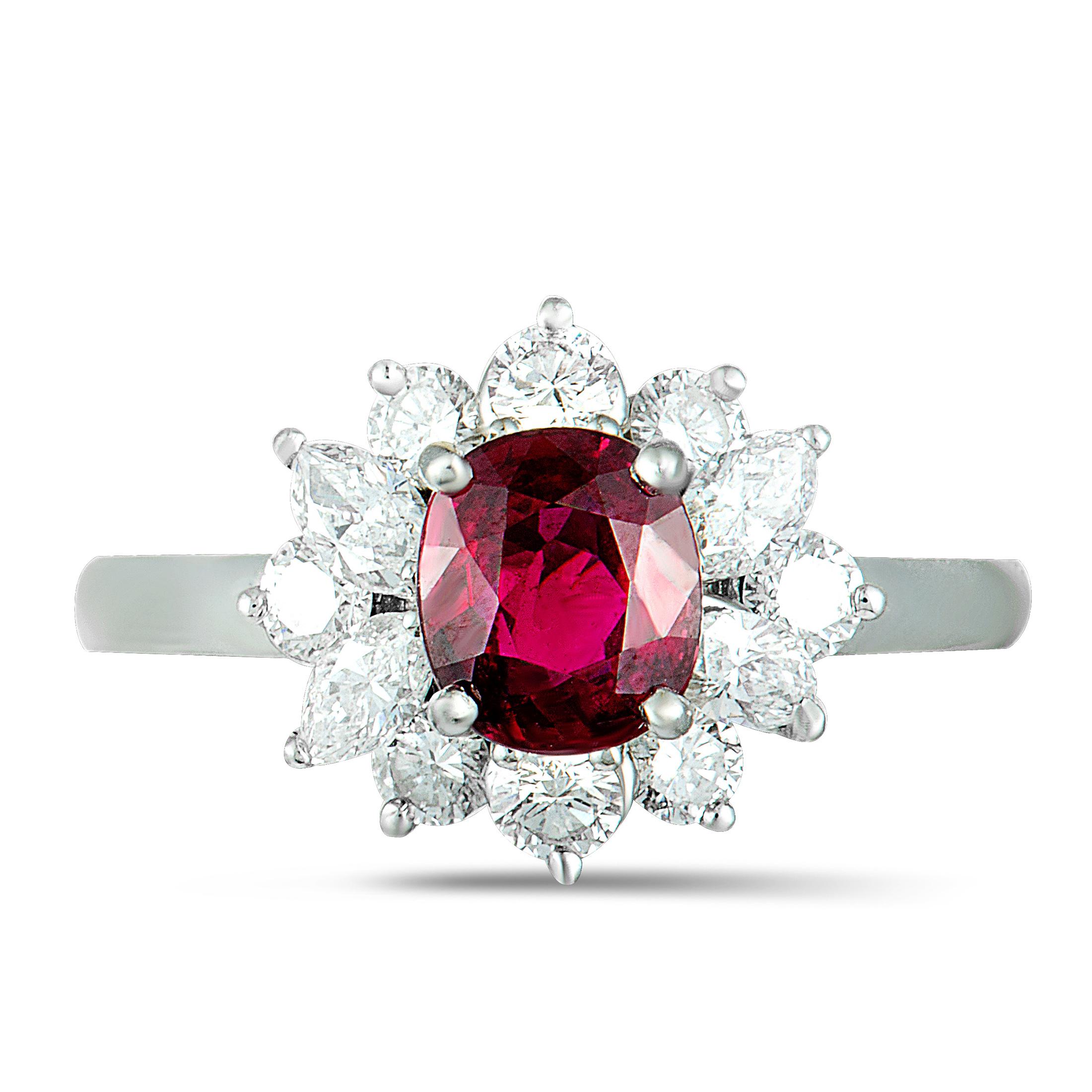 Tiffany & Co. Diamond and Ruby Platinum Small Flower Ring In Excellent Condition In Southampton, PA