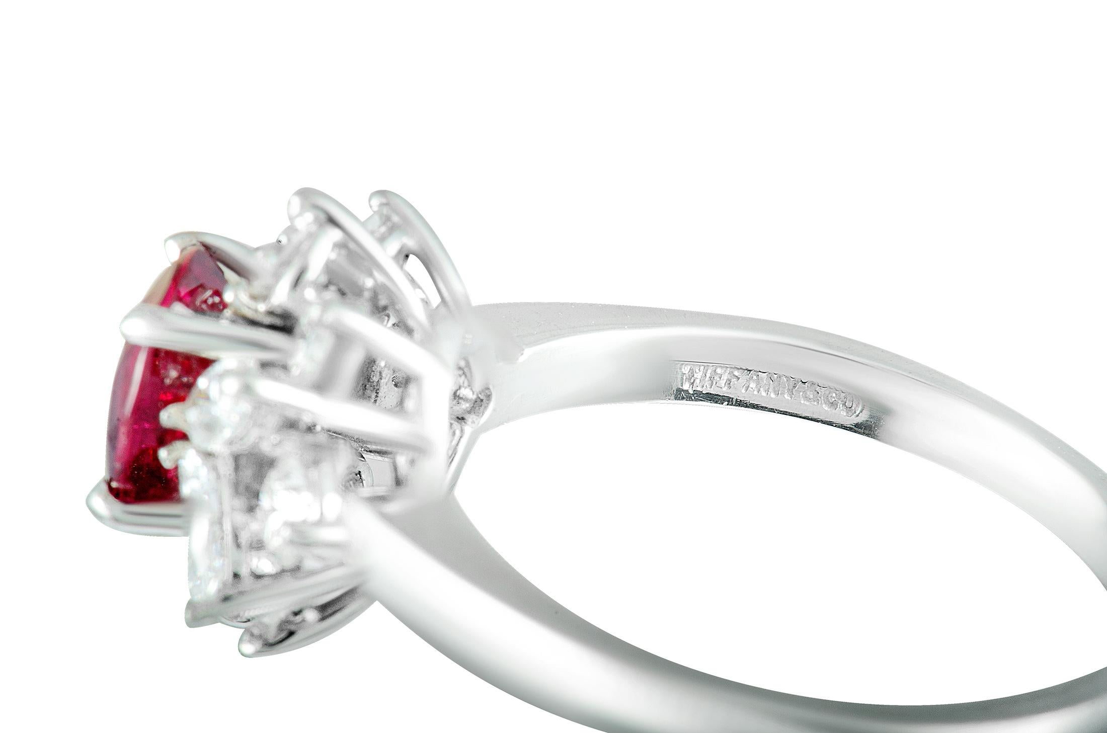 Tiffany & Co. Diamond and Ruby Platinum Small Flower Ring 1