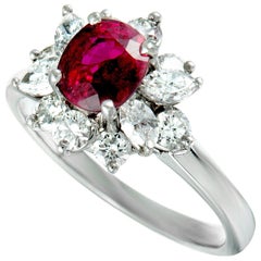 Vintage Tiffany & Co. Diamond and Ruby Platinum Small Flower Ring