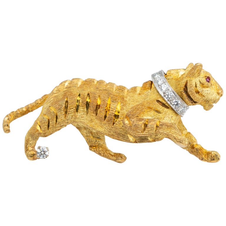 Tiffany and Co. Diamond and Ruby Tiger Brooch 18 Karat Gold at 1stDibs |  tiffany tiger, diamond tiger statue, gold tiger brooch