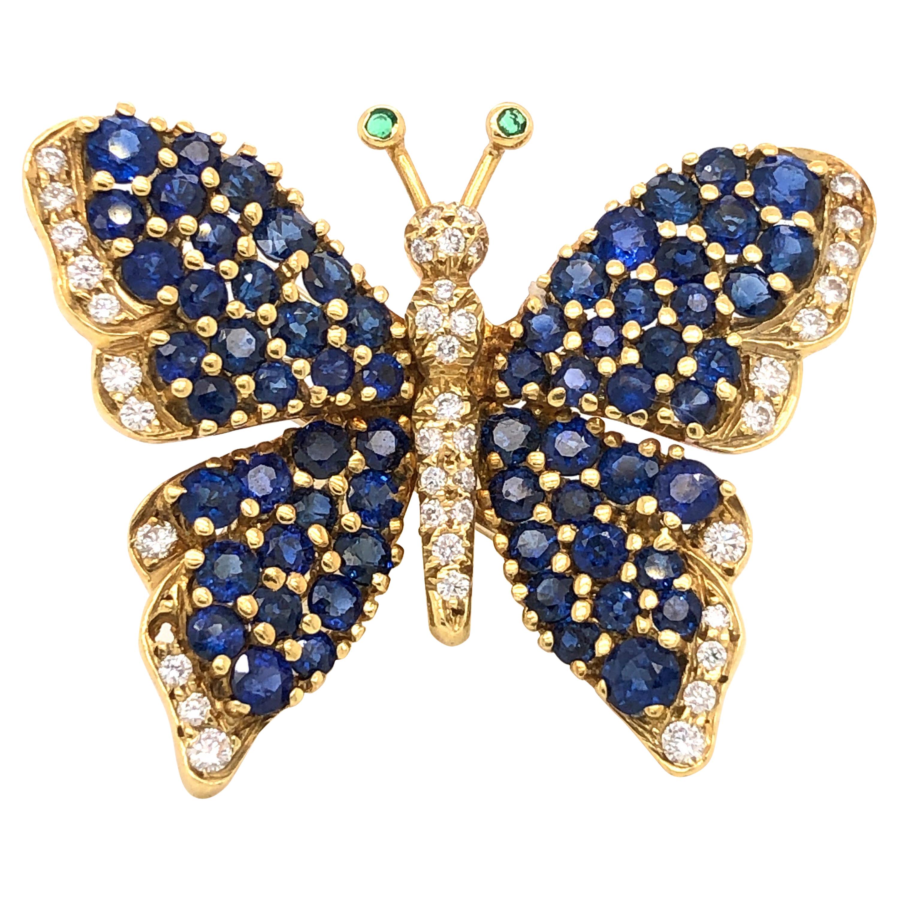 Tiffany & Co. Diamond and Sapphire 18 Karat Yellow Gold Butterfly Brooch