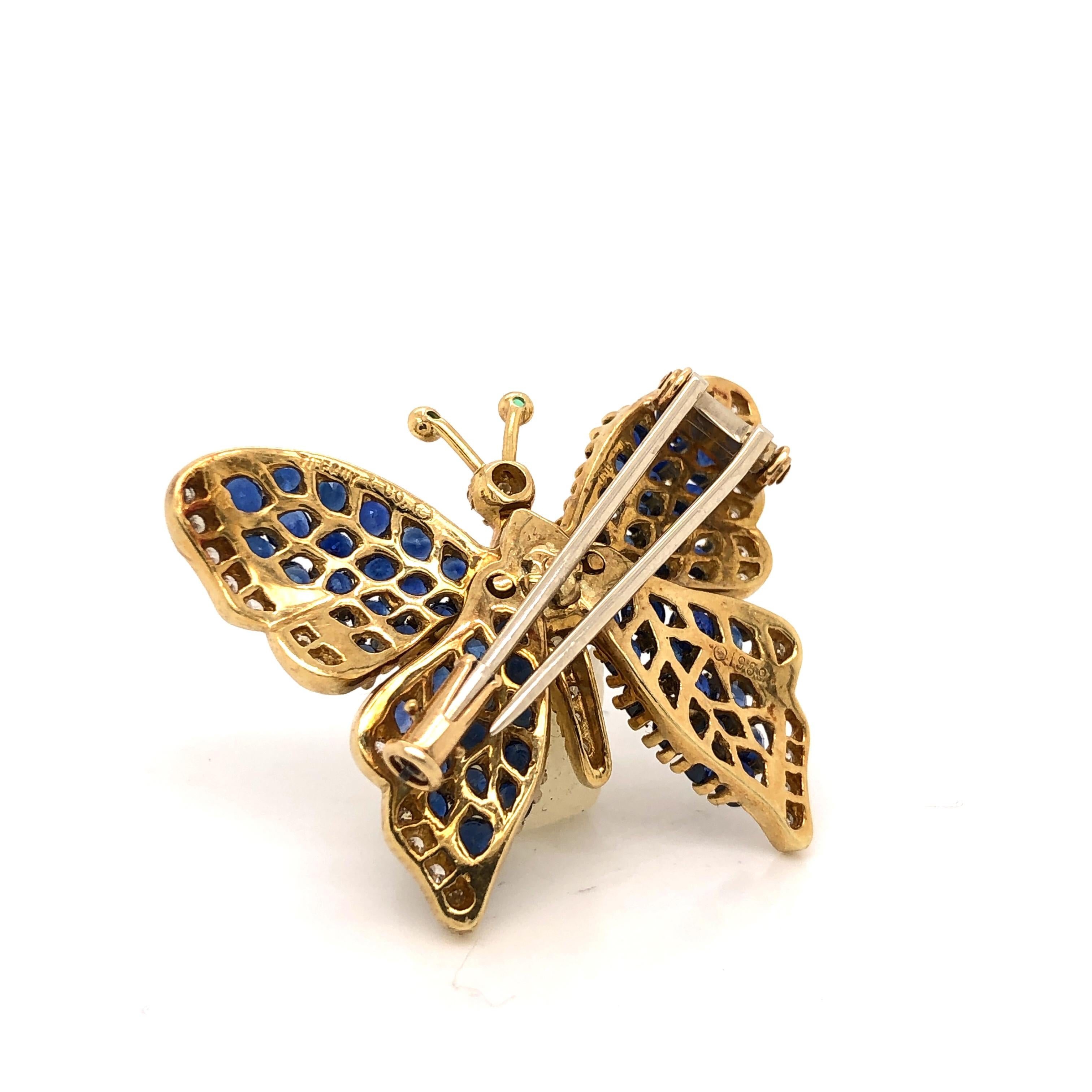 Modern Tiffany & Co. Diamond and Sapphire 18 Karat Yellow Gold Butterfly Brooch
