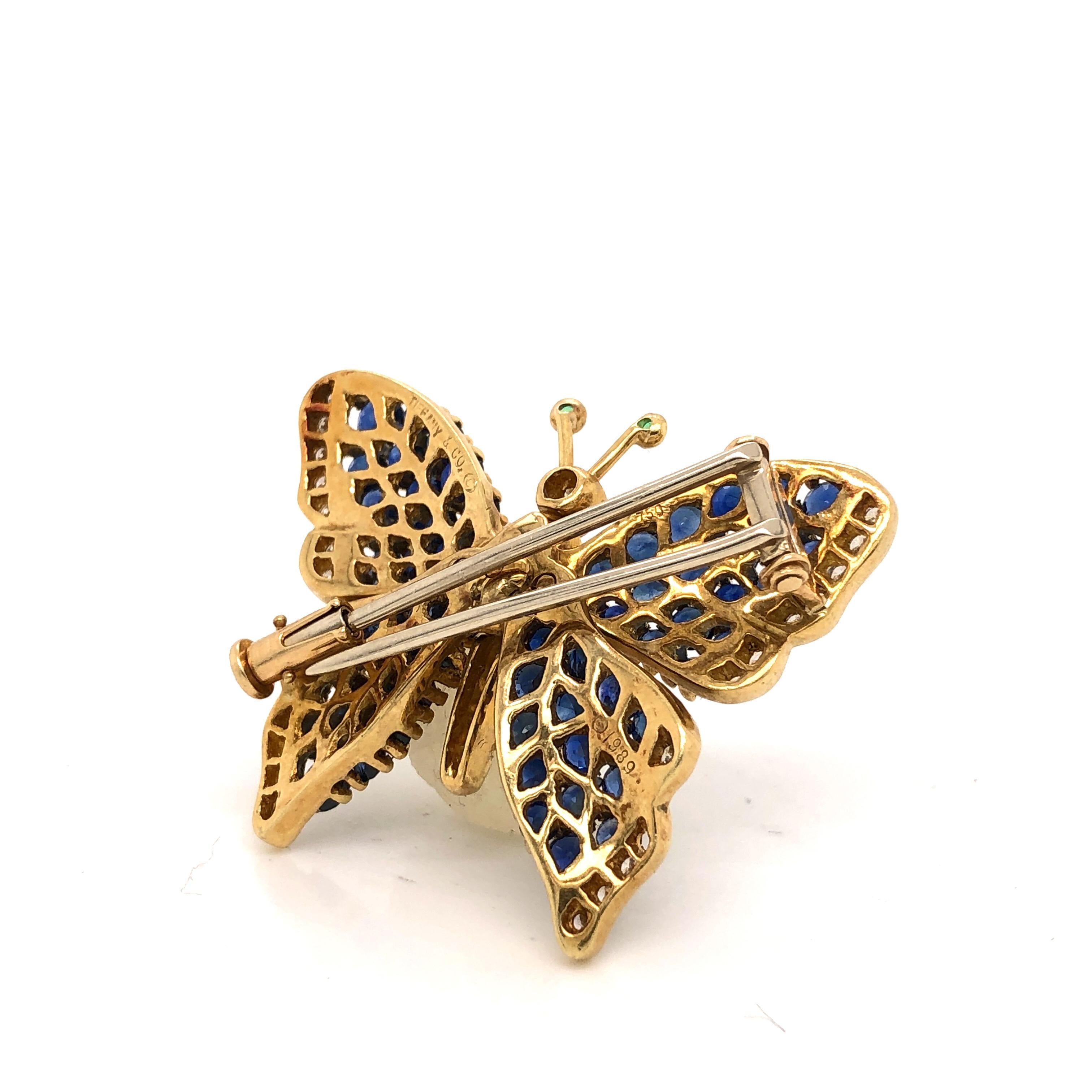 Tiffany & Co. Diamond and Sapphire 18 Karat Yellow Gold Butterfly Brooch 1