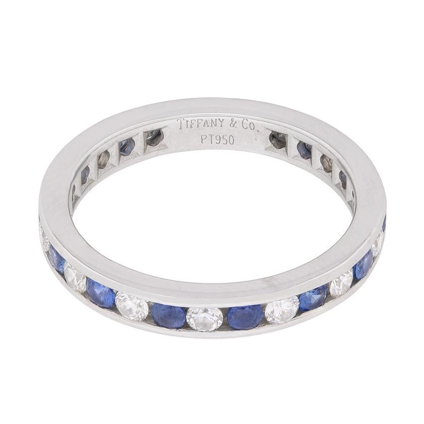 Round Cut Tiffany & Co. Diamond and Sapphire Eternity Ring