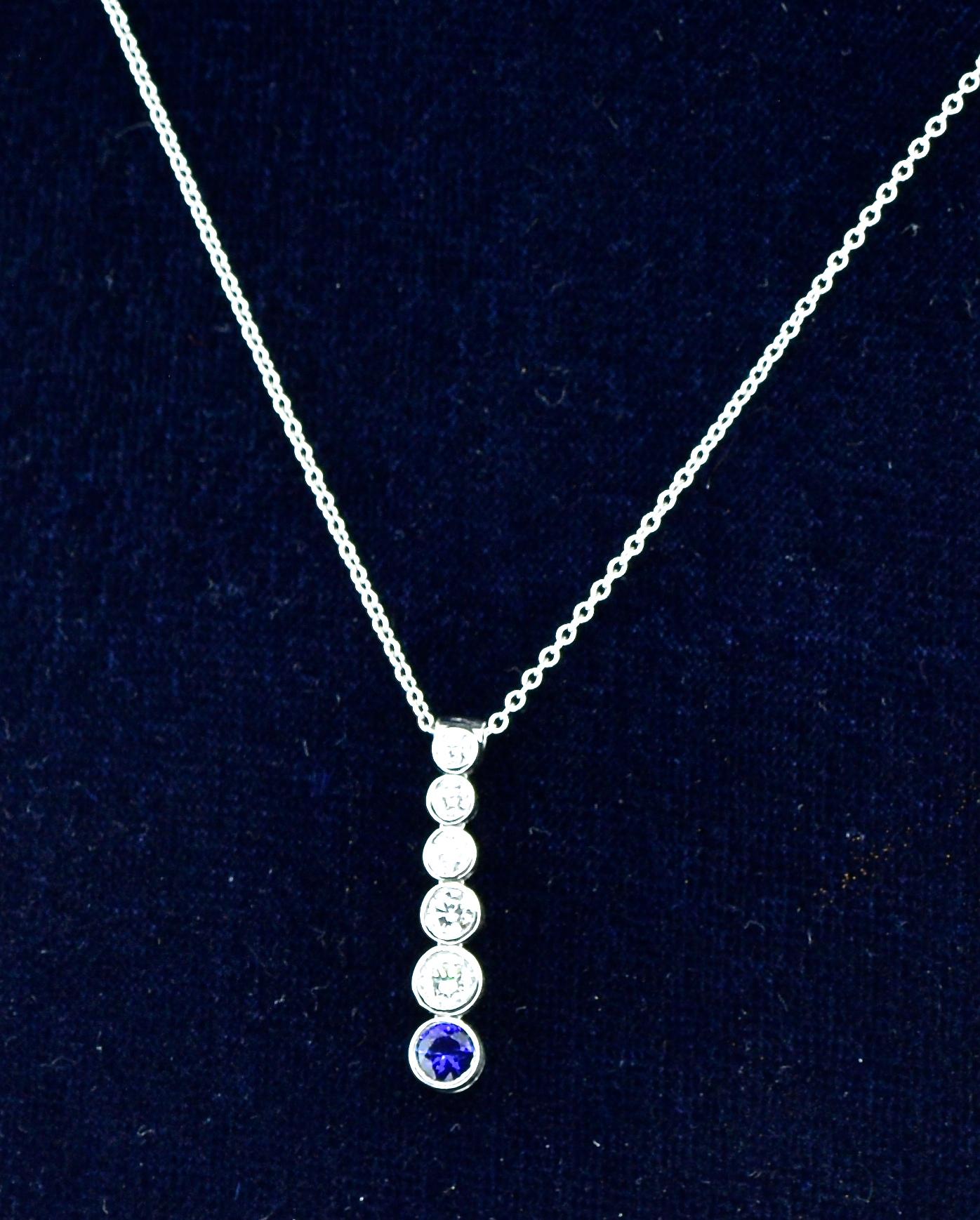 Tiffany & Co. Diamond and Sapphire Pendant Necklace In Excellent Condition In Aspen, CO