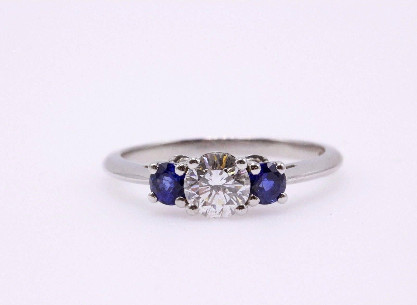 Tiffany and Co. Diamond and Sapphire Ring 1.32 Carat Three-Stone Set in ...