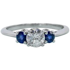Tiffany & Co. Diamond and Sapphire Ring 1.32 Carat Three-Stone Set in Platinum
