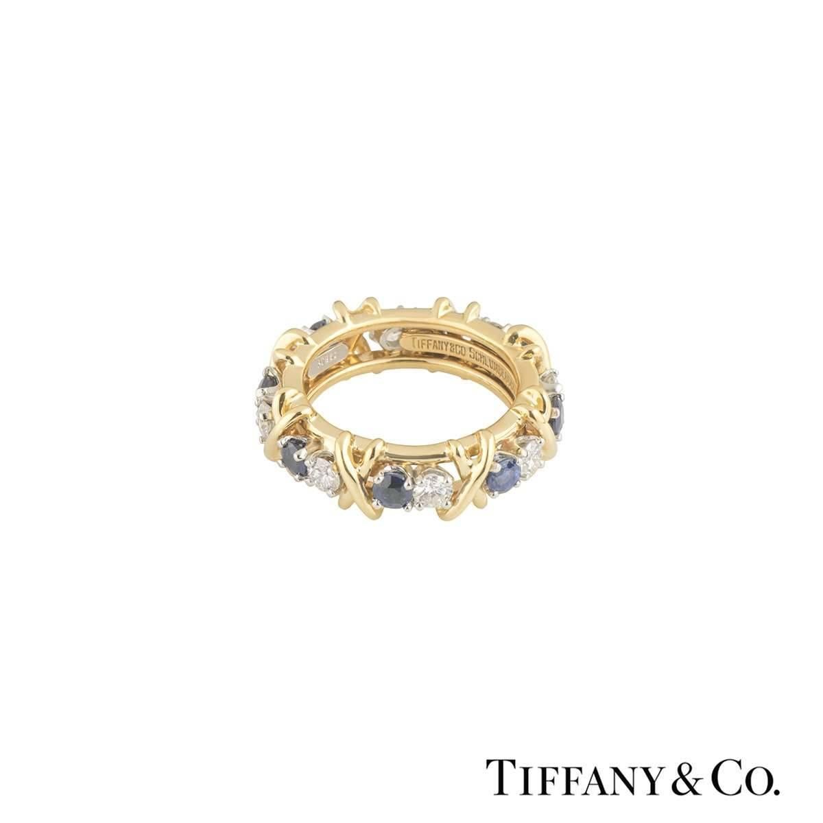 Tiffany & Co. Diamond and Sapphire Schlumberger Band Ring In Excellent Condition In London, GB