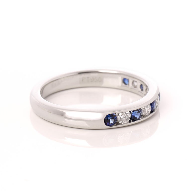 Tiffany & Co. Diamond and Sapphire Wedding Band Ring In Excellent Condition For Sale In Bishop's Stortford, Hertfordshire