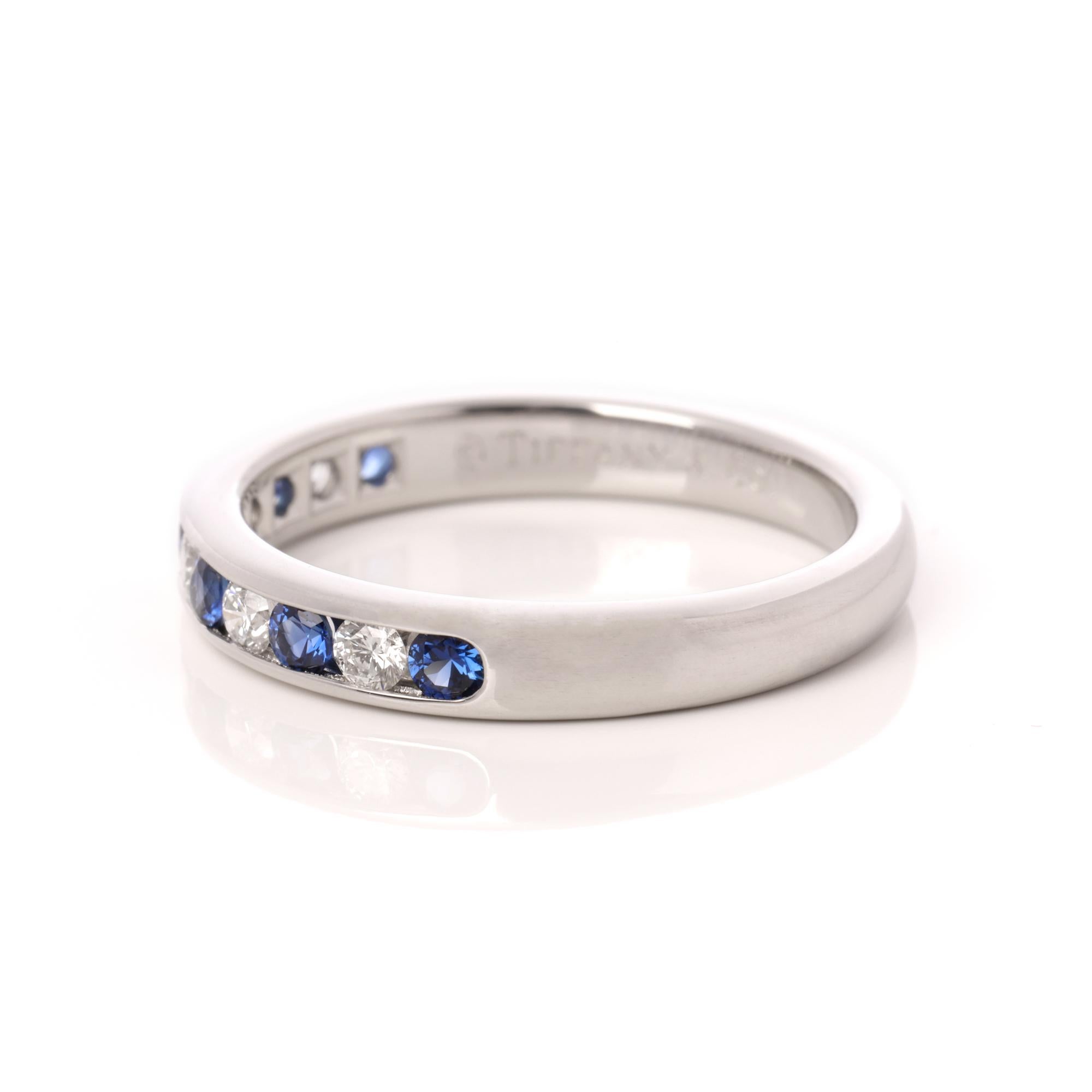 Round Cut Tiffany & Co. Diamond and Sapphire Wedding Band Ring