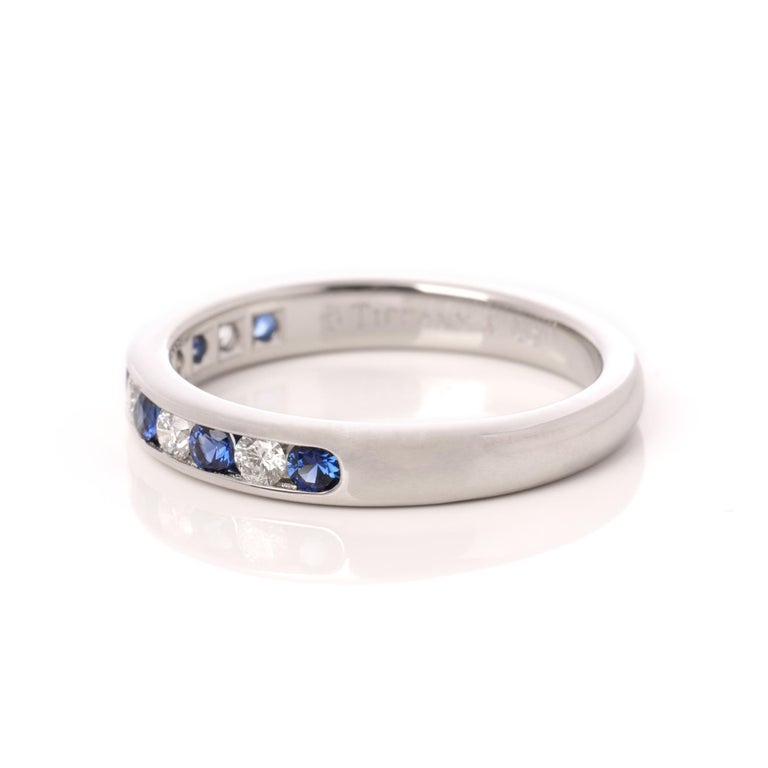 Women's Tiffany & Co. Diamond and Sapphire Wedding Band Ring For Sale