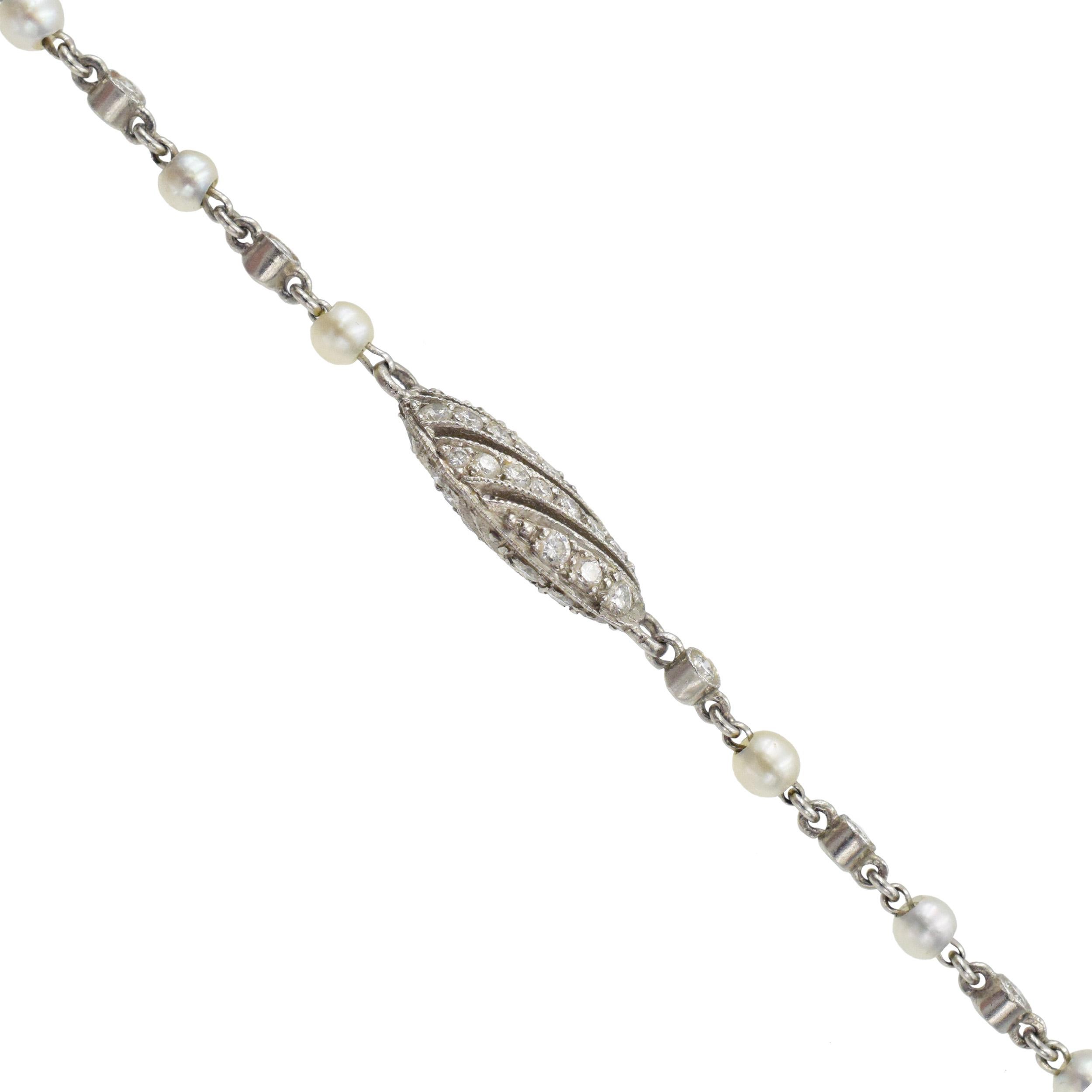 Round Cut Tiffany & Co. Diamond and Seed Pearl Long Chain in Platinum For Sale
