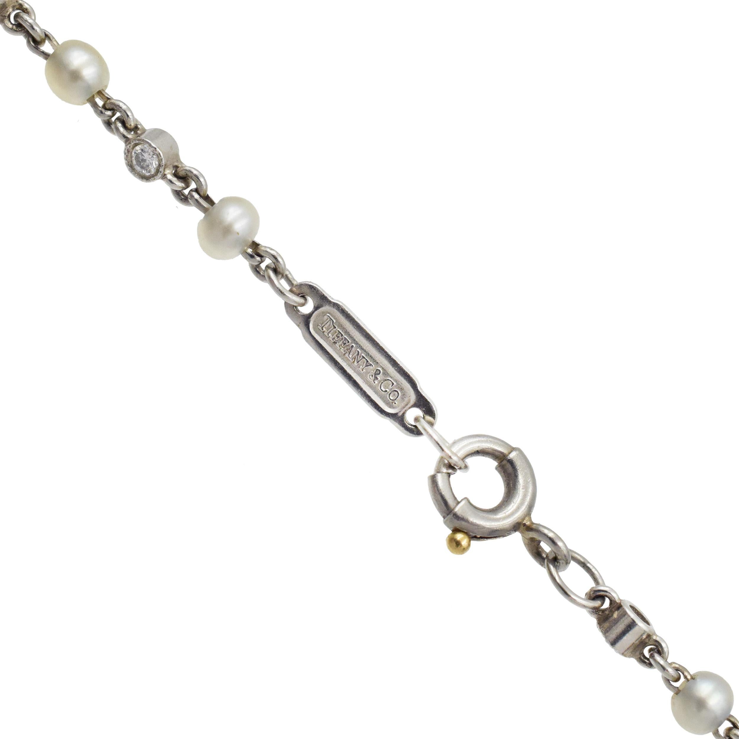 Tiffany & Co. Diamond and Seed Pearl Long Chain in Platinum In Excellent Condition For Sale In New York, NY