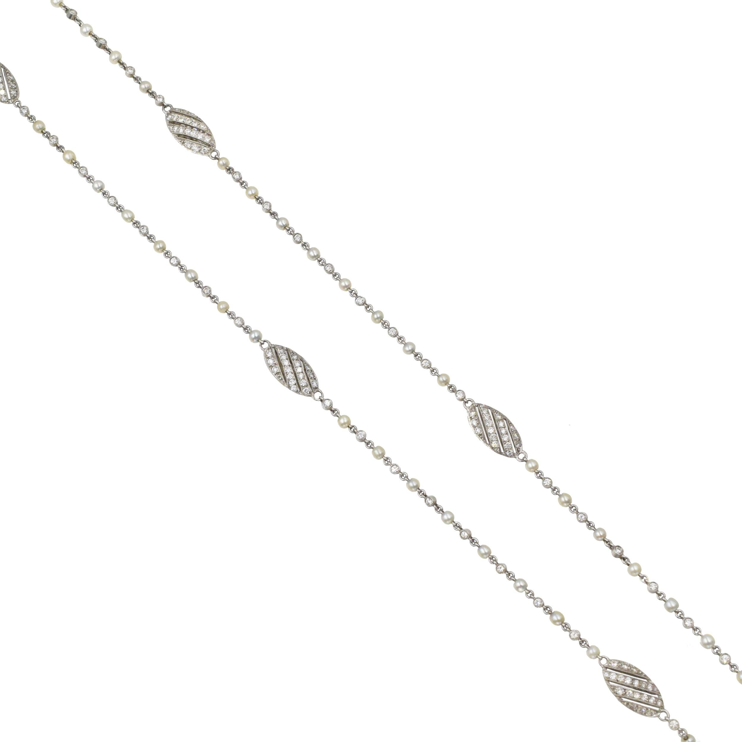 Tiffany & Co. Diamond and Seed Pearl Long Chain in Platinum For Sale 1