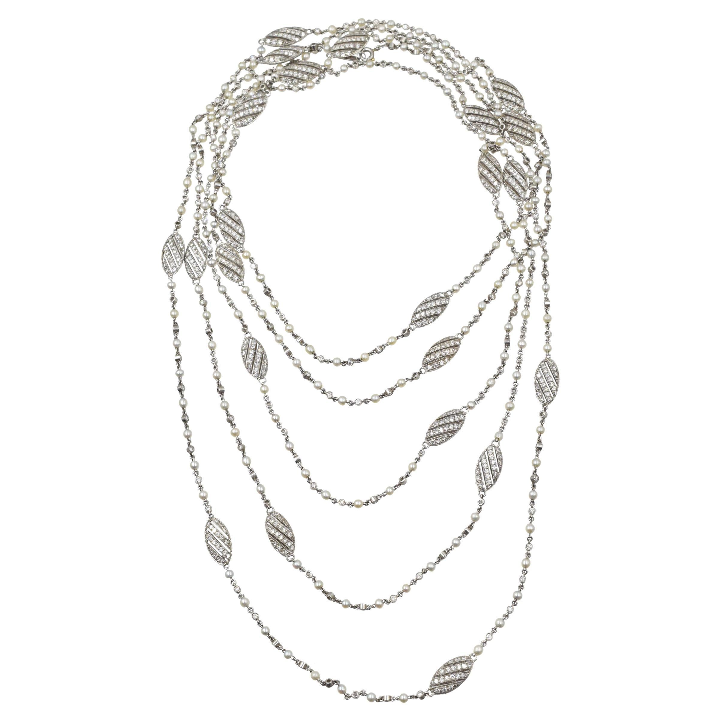Tiffany & Co. Diamond and Seed Pearl Long Chain in Platinum