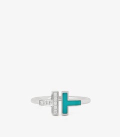 Tiffany & Co. Diamond and Turquoise 18ct White Gold Tiffany T Ring
