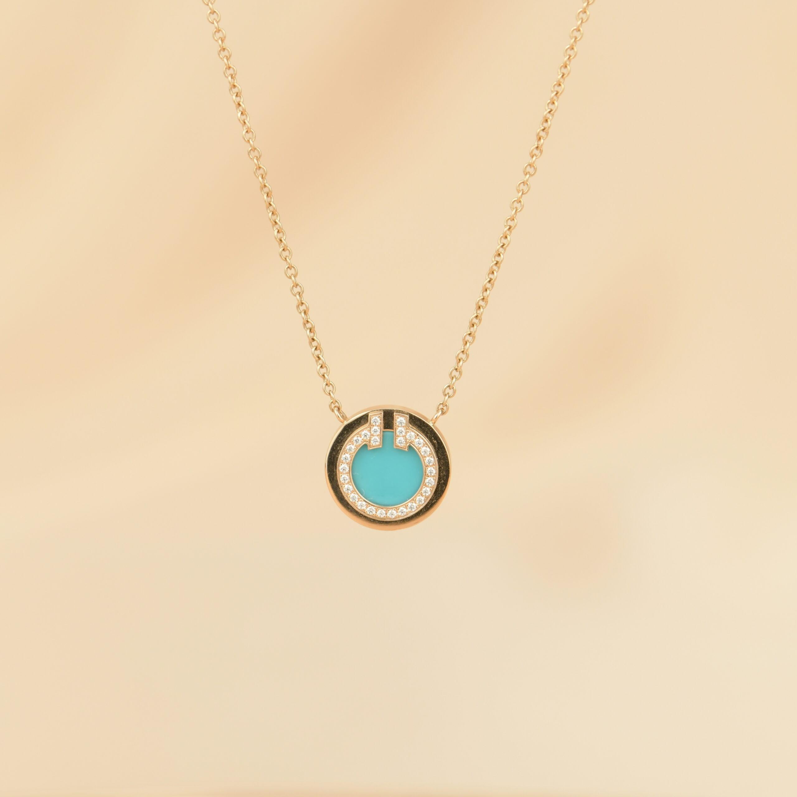 Brilliant Cut Tiffany & Co. Diamond and Turquoise Circle Pendant Necklace