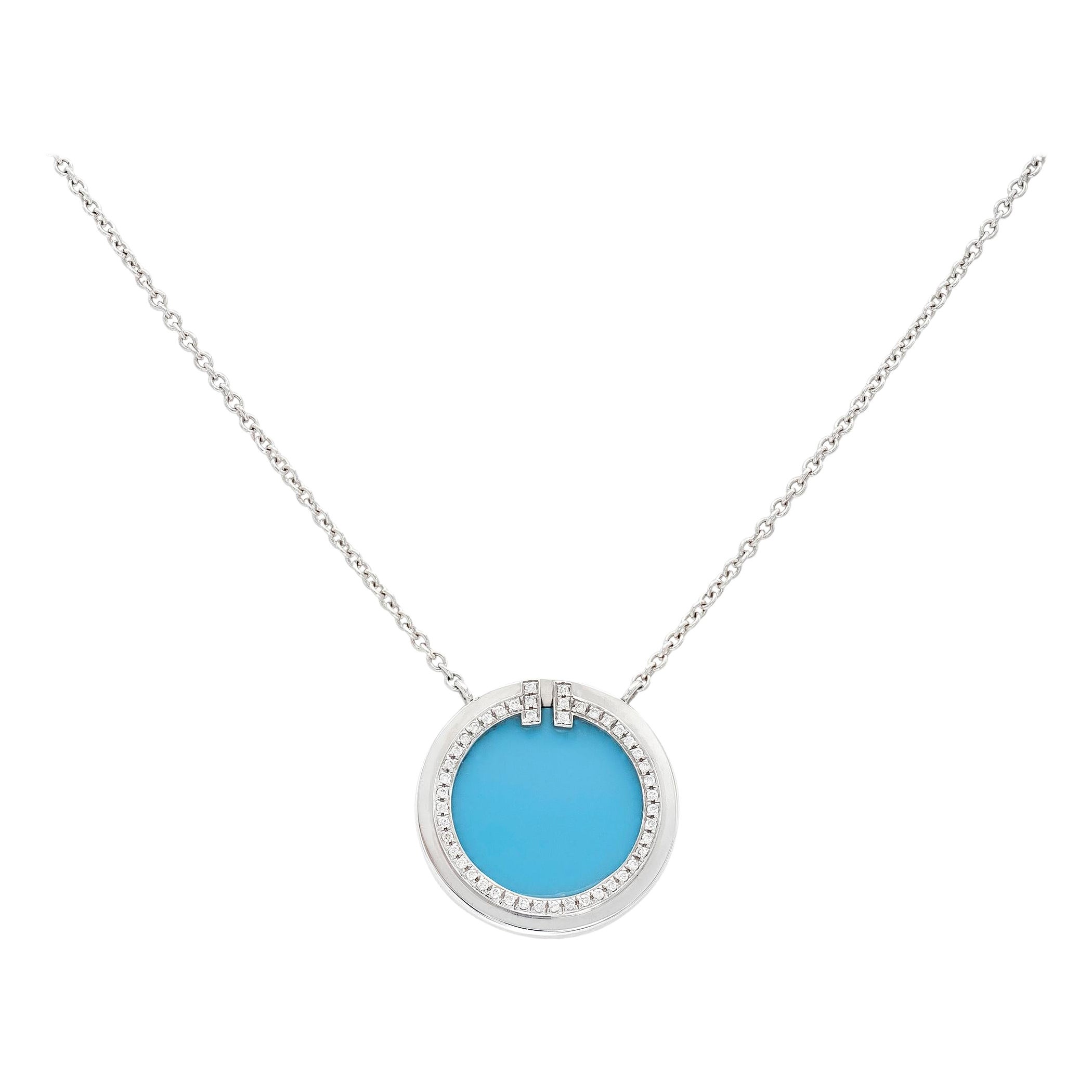 Tiffany & Co. Halskette mit rundem Diamant- und Türkis-Anhänger