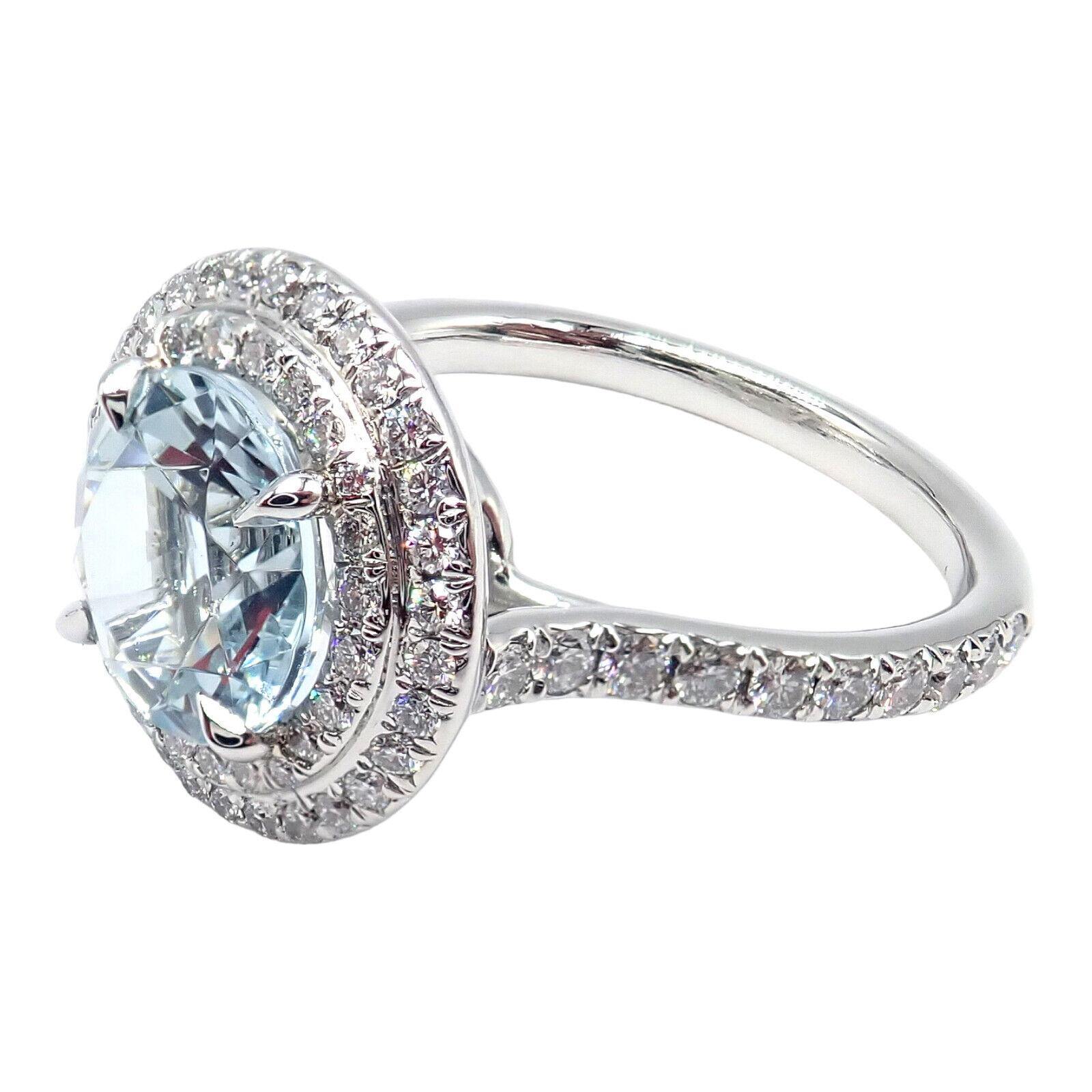 Brilliant Cut Tiffany & Co Diamond Aquamarine Soleste Platinum Cocktail Ring