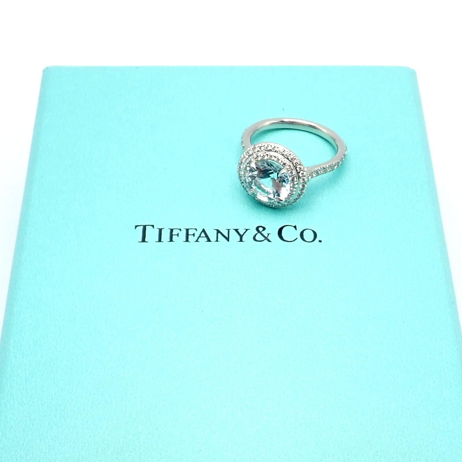Tiffany & Co Diamond Aquamarine Soleste Platinum Cocktail Ring In Excellent Condition In Holland, PA