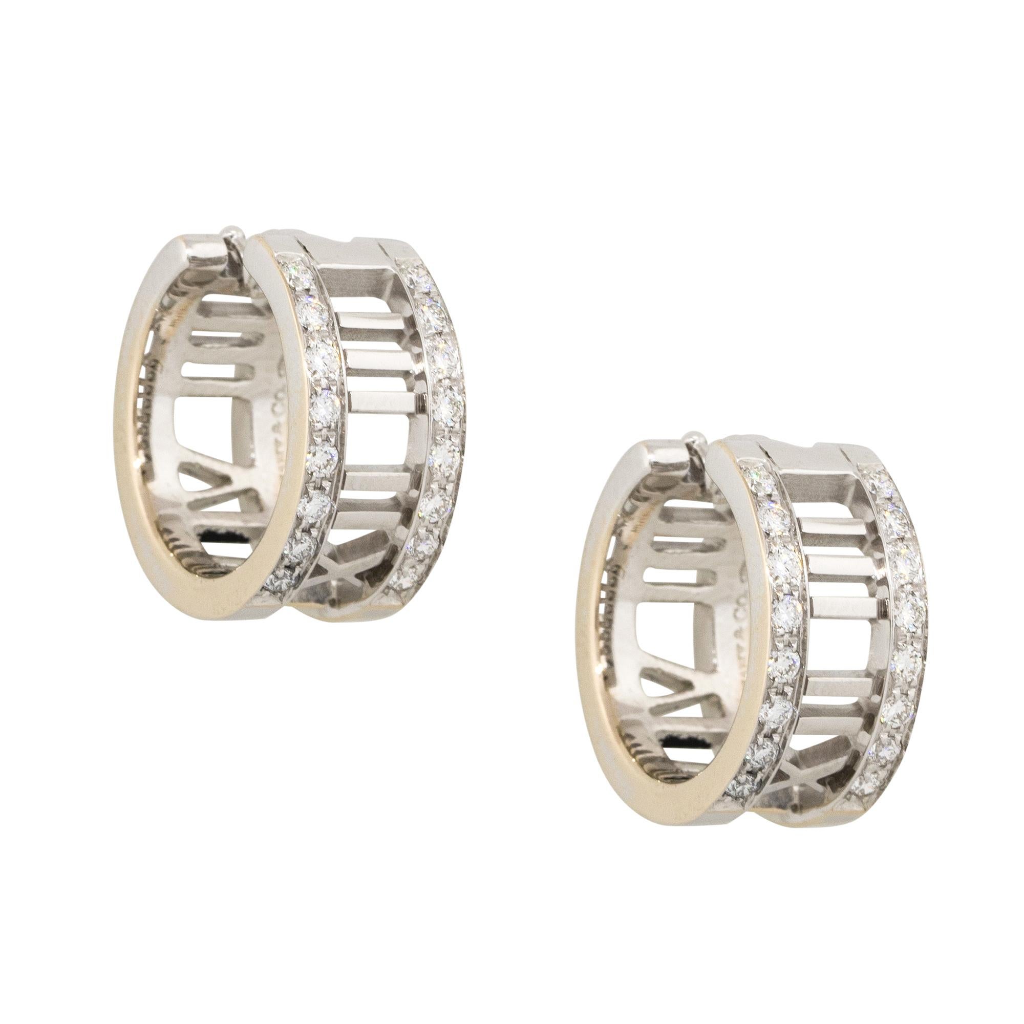 Designer: Tiffany & Co.
Material: 18k White Gold
Style: Diamond Atlas Earrings
Diamond Details: Diamonds are G/H in color and VS in clarity
Earring Measurements: 0.55