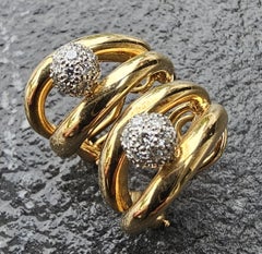 Tiffany & Co. Diamond Ball Hoop Earrings 18k Yellow Gold Platinum Vintage 14.3g