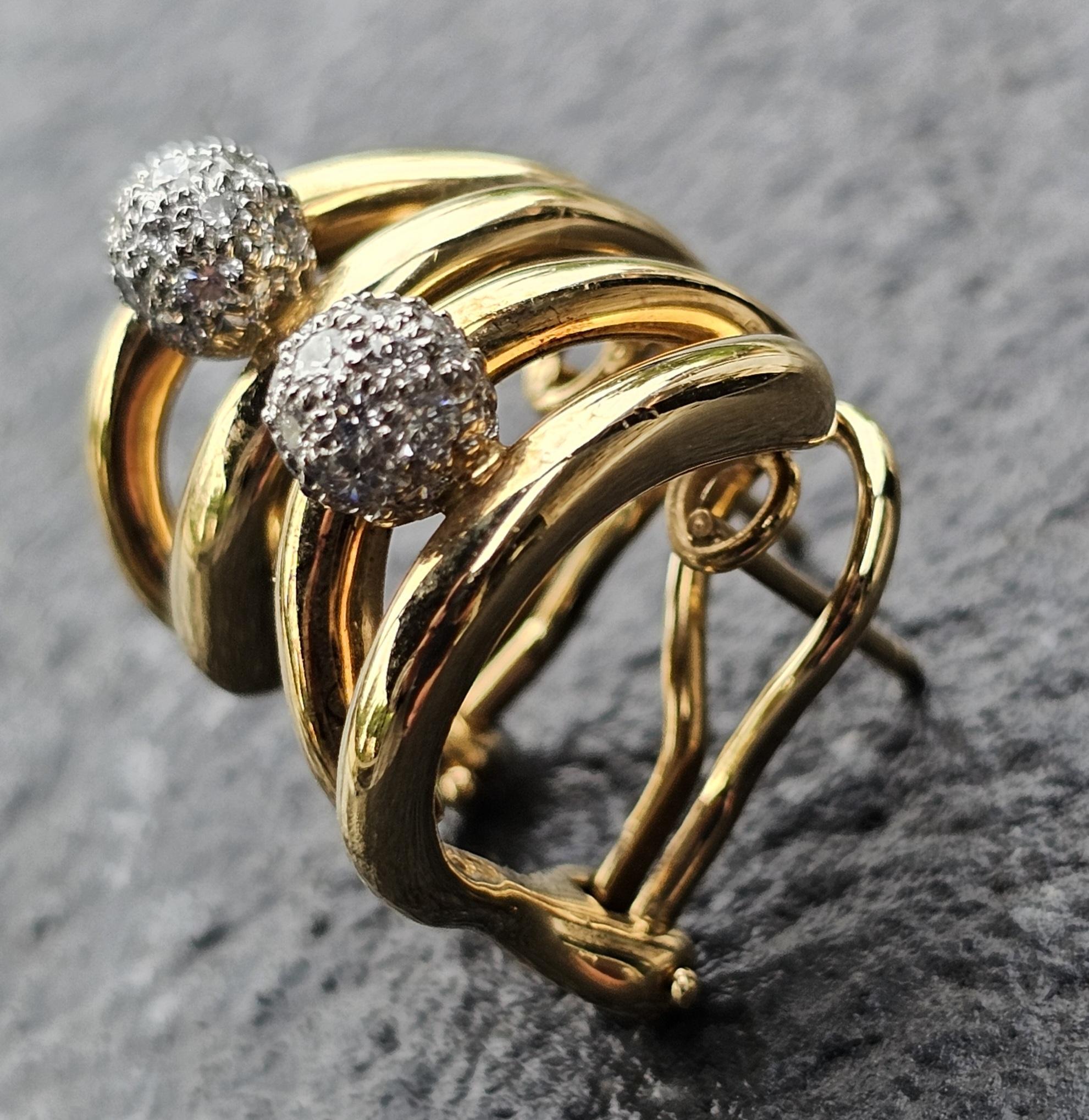 Tiffany & Co. Pendientes de aro con bola de diamantes Oro amarillo 18k Platino Vintage 14,3 g Corte de bola en venta