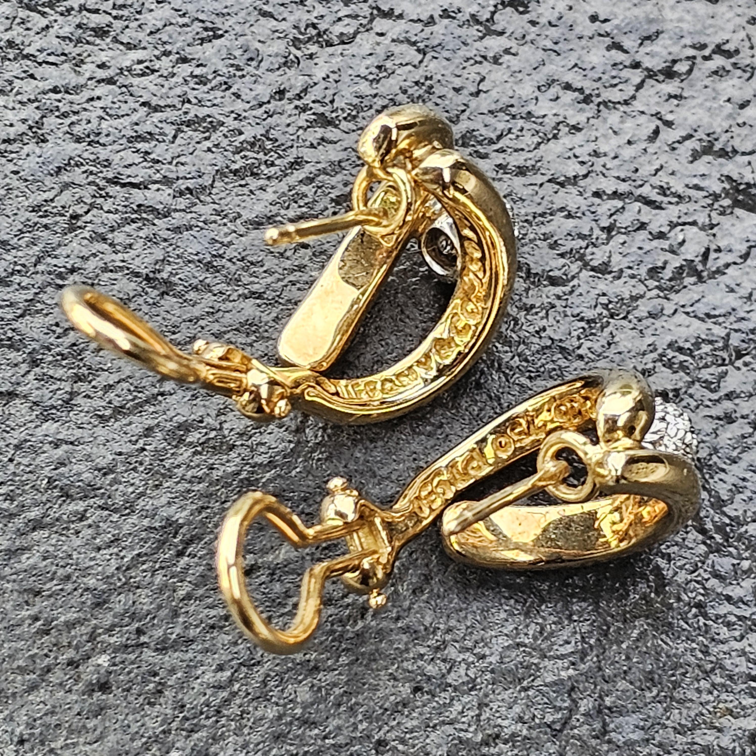 Tiffany & Co. Pendientes de aro con bola de diamantes Oro amarillo 18k Platino Vintage 14,3 g en venta 3