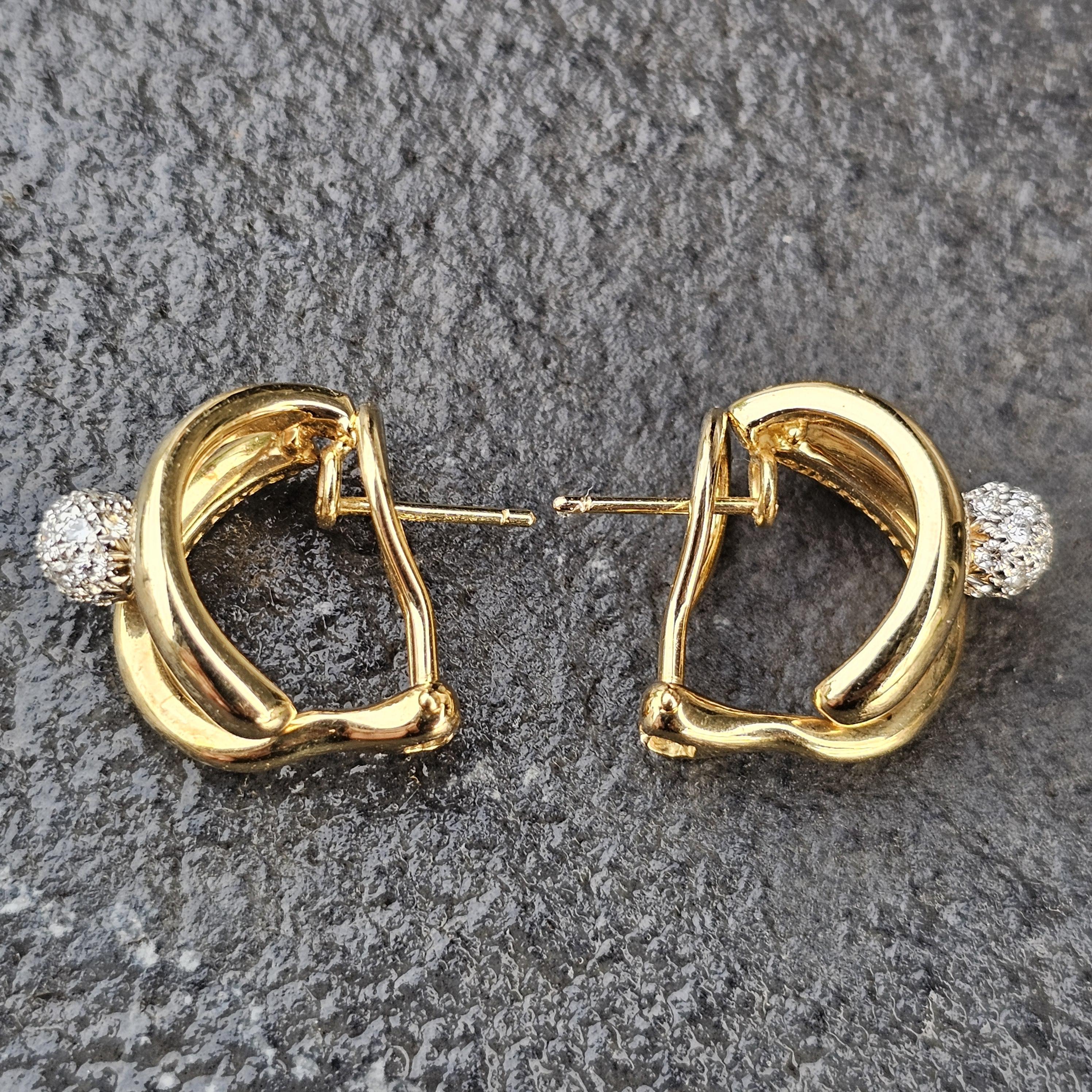 Tiffany & Co. Pendientes de aro con bola de diamantes Oro amarillo 18k Platino Vintage 14,3 g en venta 4