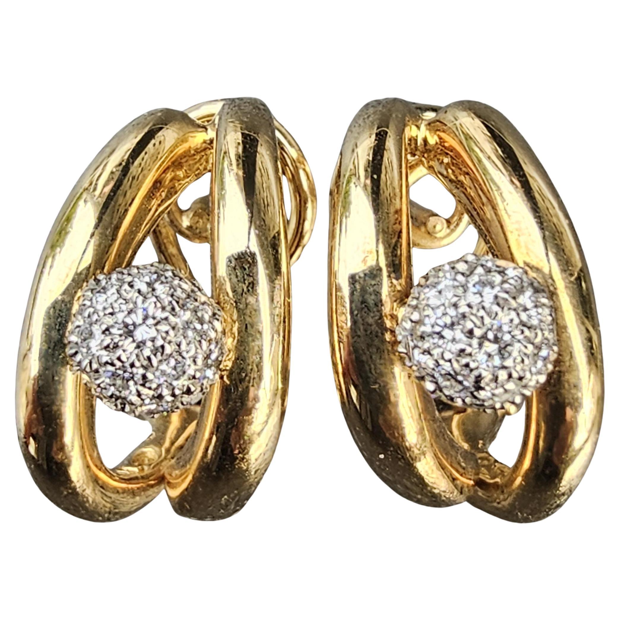 Tiffany & Co. Pendientes de aro con bola de diamantes Oro amarillo 18k Platino Vintage 14,3 g en venta