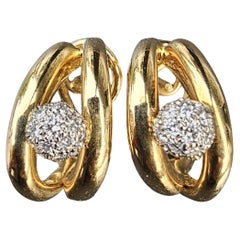 Tiffany & Co. Diamond Ball Hoop Earrings 18k Yellow Gold Platinum Vintage 14.3g