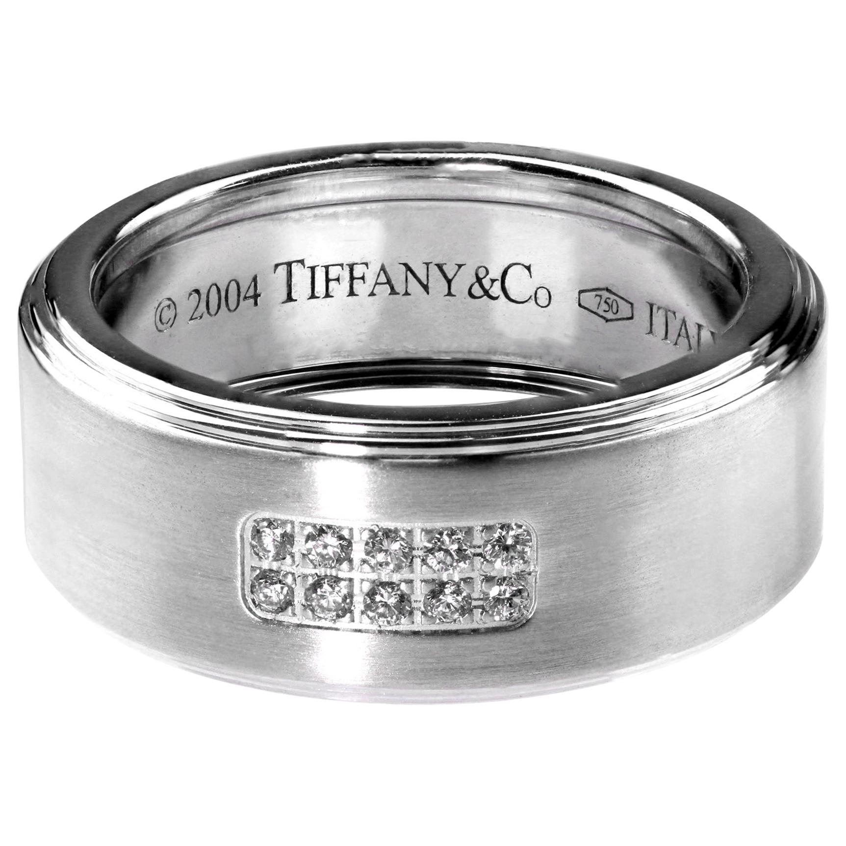 Tiffany Diamond Band/Wedding Ring, British Hallmarked 18K White Gold For Sale