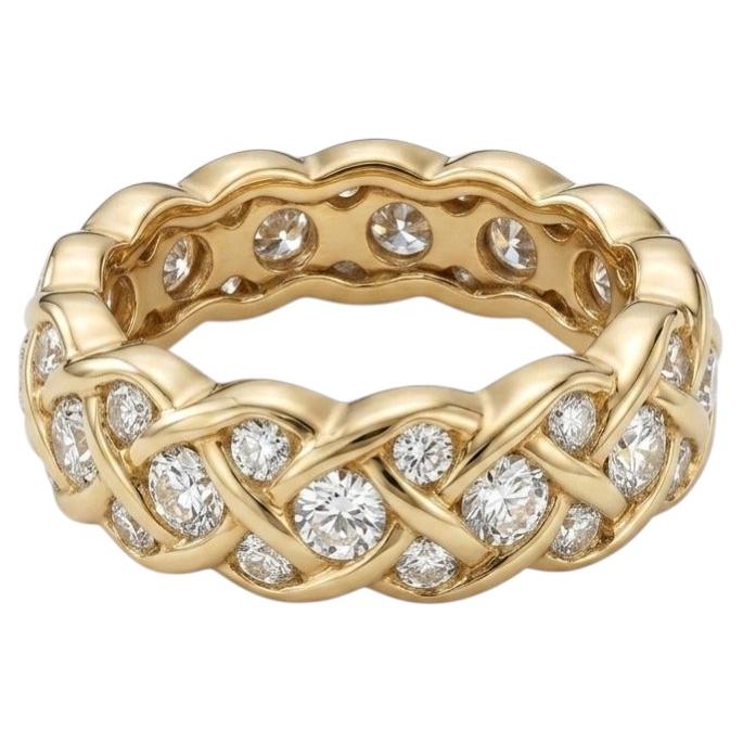 Tiffany & Co. Diamond Basket Weave Ring in 18 Karat Yellow Gold For Sale