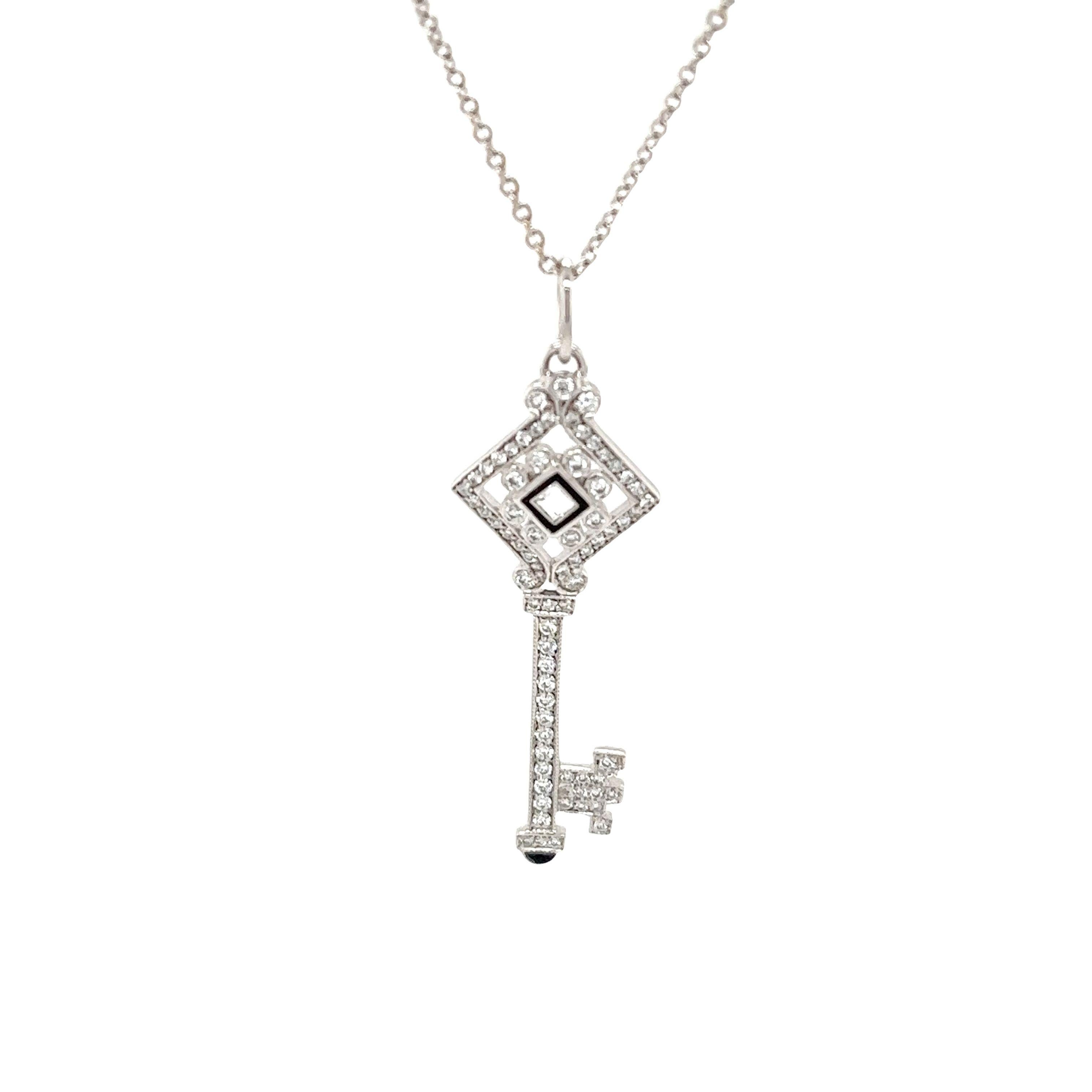 Tiffany & Co. Diamant-Schwarz-Emaille 18ct Weißgold Schlüsselanhänger Halskette 5