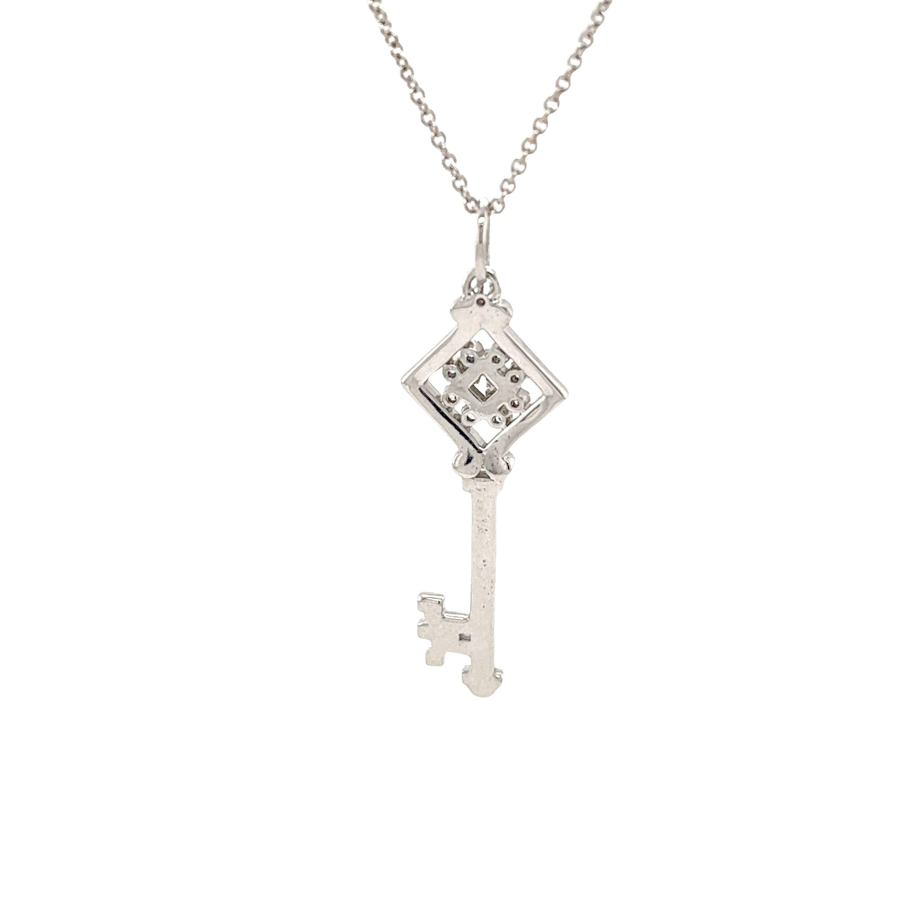 Tiffany & Co. Diamond Black Enamel 18ct White Gold Key Pendant Necklace For Sale 3
